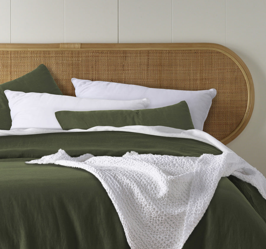 Stonewashed French Linen Quilt Cover Set Range Olive