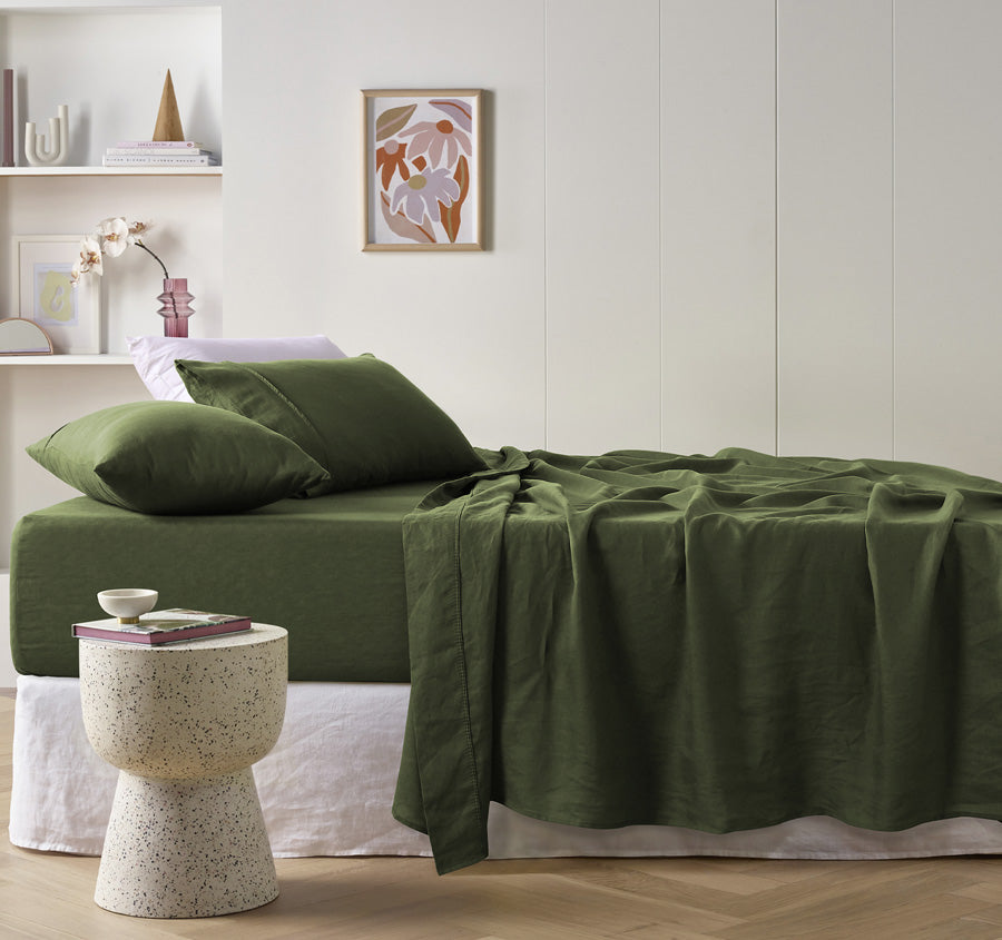 Stonewashed French Linen Mega Sheet Set Range Olive