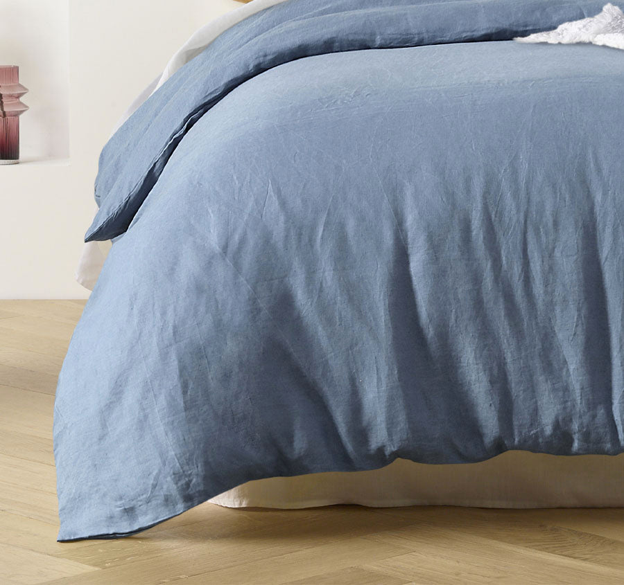 Stonewashed French Linen Quilt Cover Set Range Denim Blue