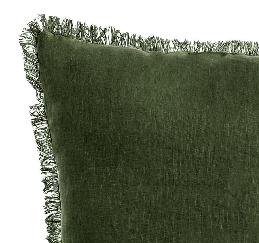 Stonewashed French Linen 35x55cm Cushion Olive