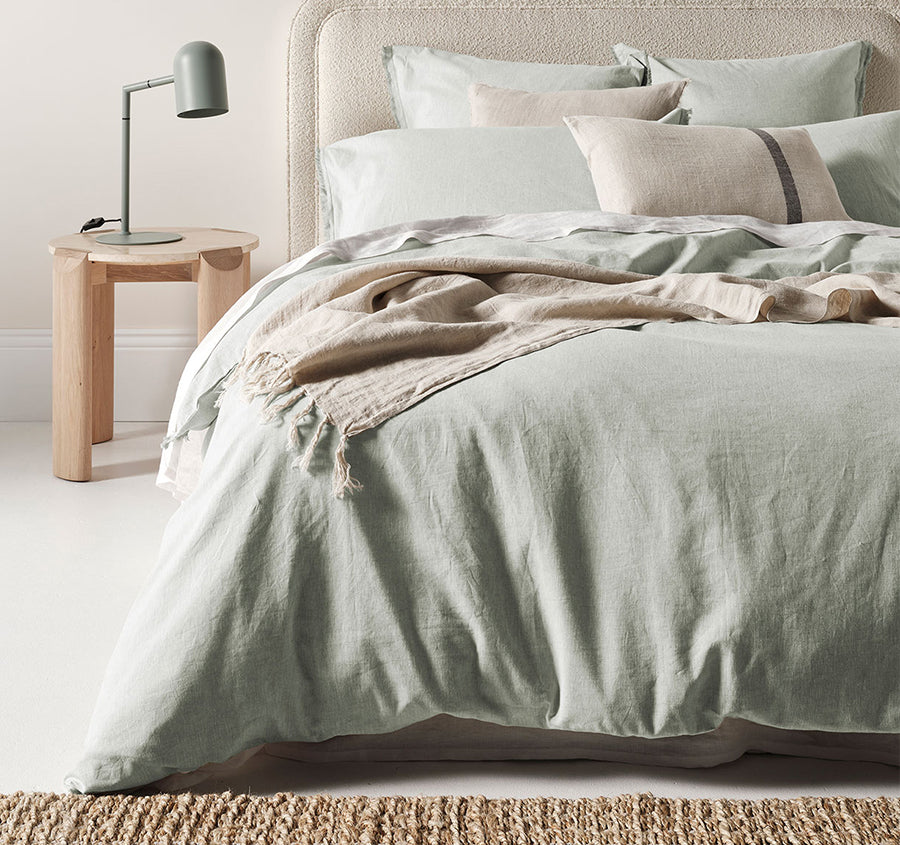 Chambray Fringe Quilt Cover Range Mist