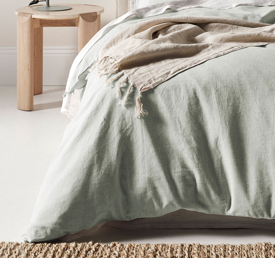Chambray Fringe Quilt Cover Range Mist