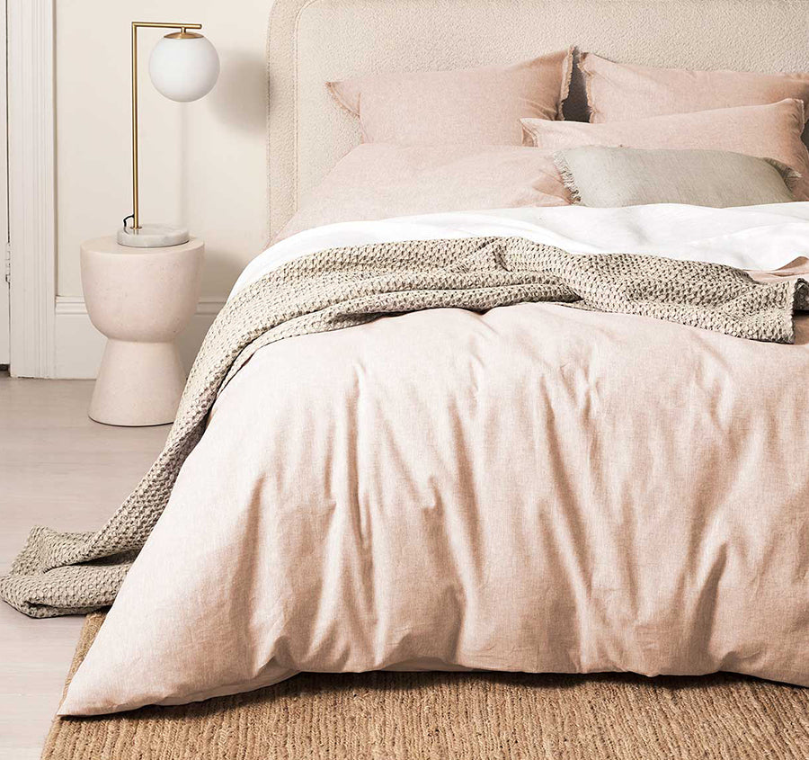 Chambray Fringe Quilt Cover Range Shell Pink