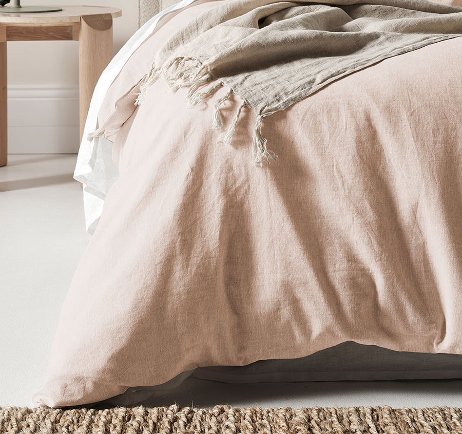 Chambray Fringe Quilt Cover Range Shell Pink