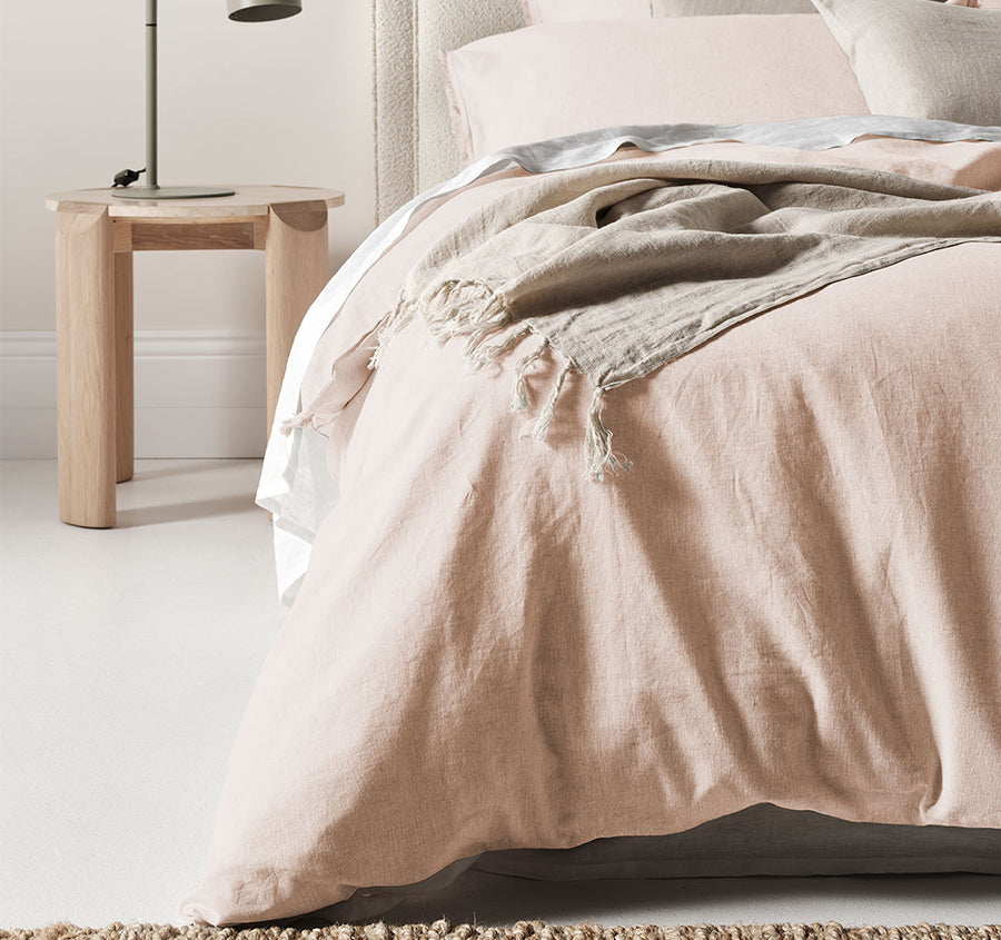 Chambray Fringe Quilt Cover Range Shell Pink