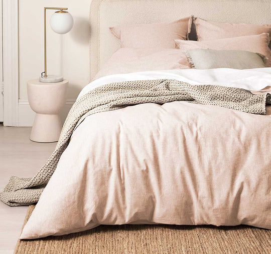 Chambray Fringe Quilt Cover Range Shell Pink