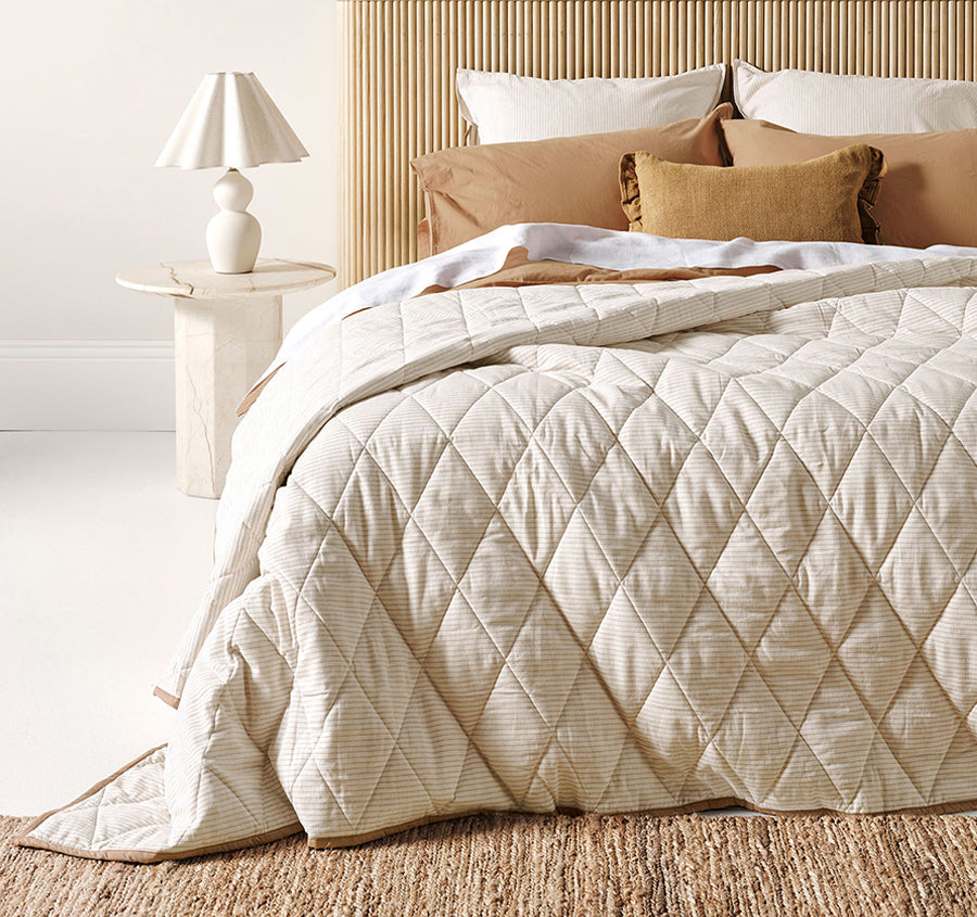 Chambray Mini Stripe Coverlet Taupe