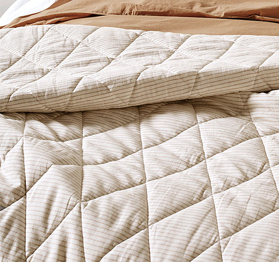 Chambray Mini Stripe Coverlet Taupe