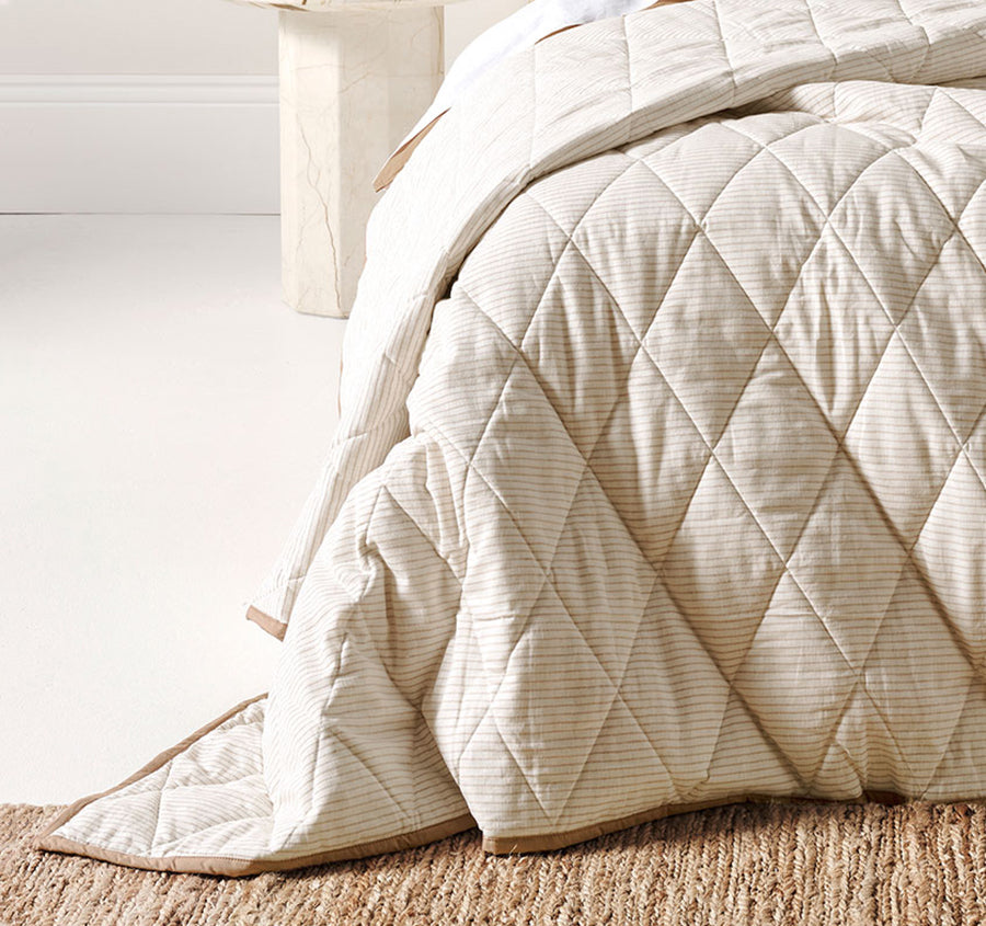 Chambray Mini Stripe Coverlet Taupe
