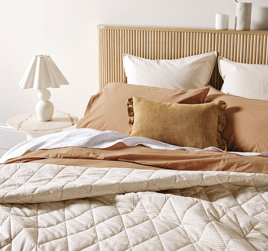 Chambray Mini Stripe Coverlet Taupe