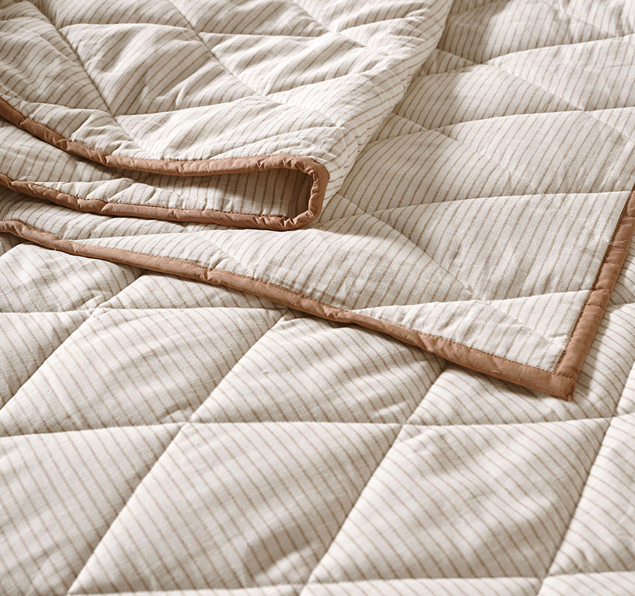 Chambray Mini Stripe Coverlet Taupe