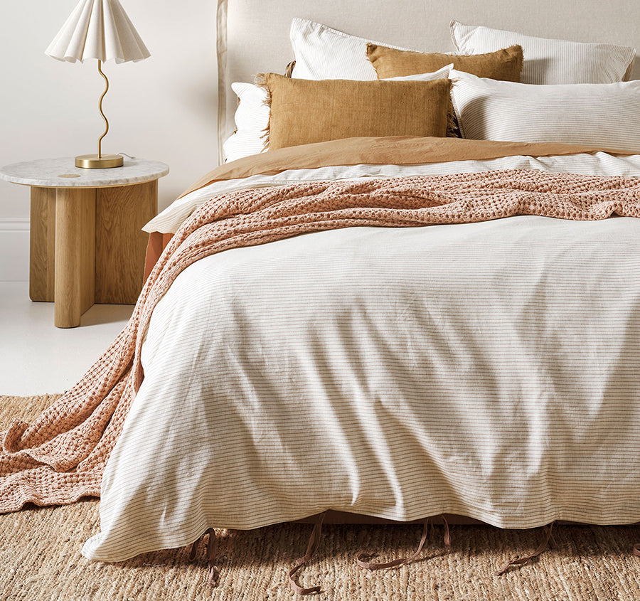 Chambray Mini Stripe Quilt Cover Range Taupe