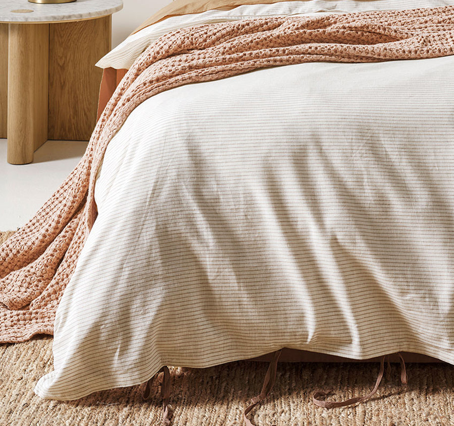 Chambray Mini Stripe Quilt Cover Range Taupe