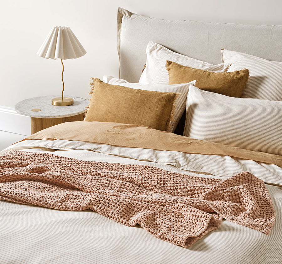 Chambray Mini Stripe Quilt Cover Range Taupe