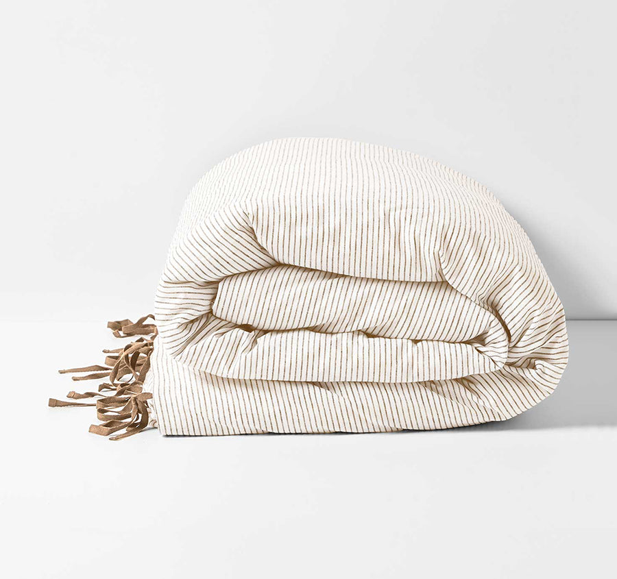 Chambray Mini Stripe Quilt Cover Range Taupe