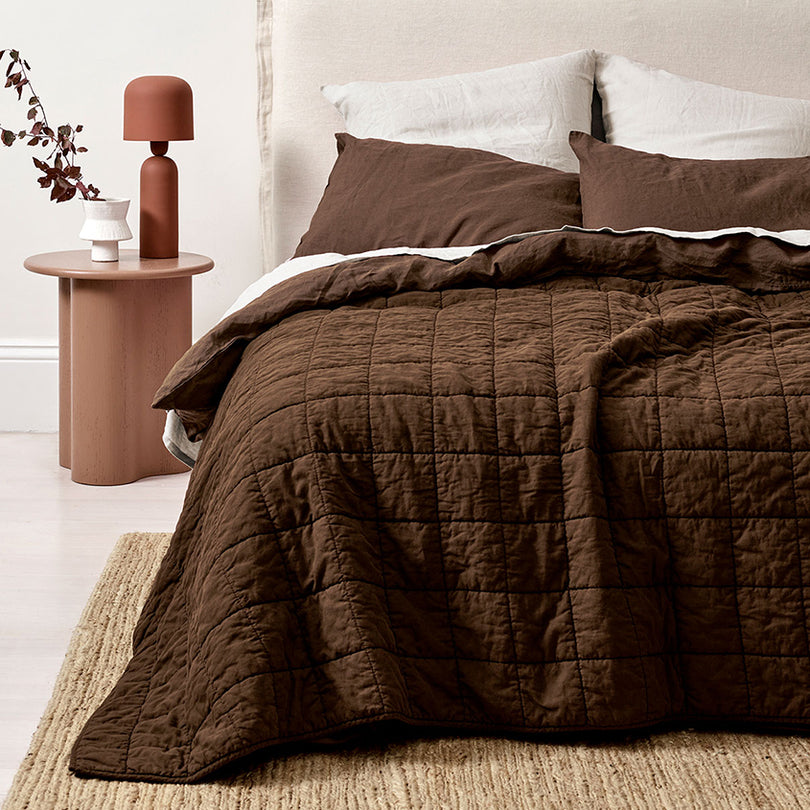 Chocolate-coloured bedding and homewares from Manchester Warehouse