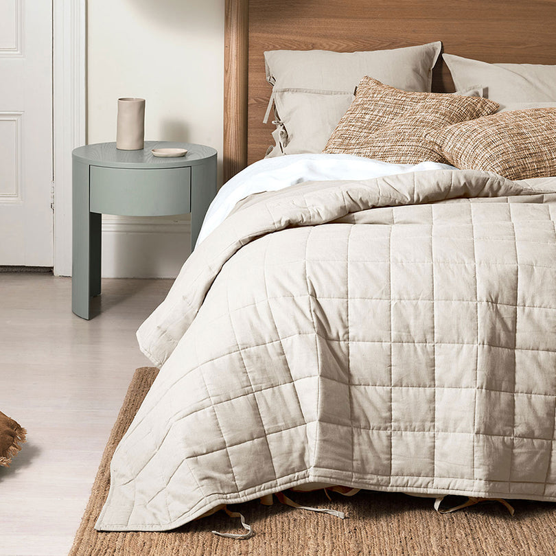 Styled bedroom featuring the Emile linen collection by Aura