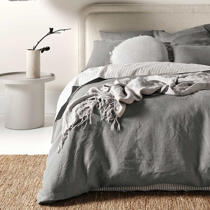 New AW26 colours of the Emile linen collection: Chocolate, Smoke, Khaki and Blush