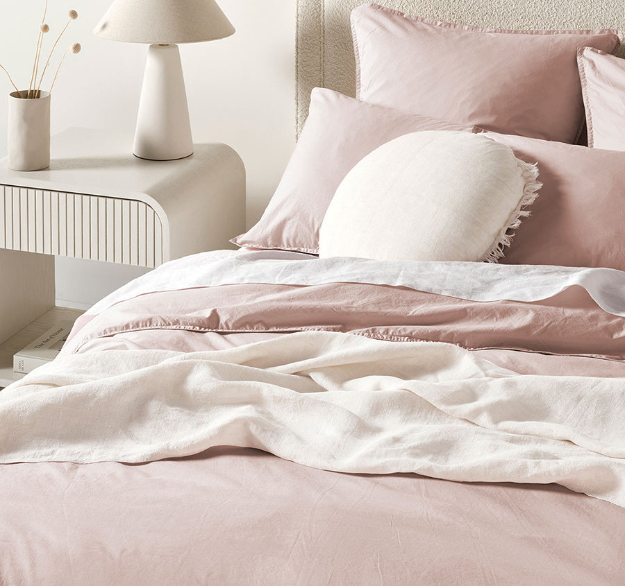 Evie Organic Cotton Quilt Cover Range Blush Pink