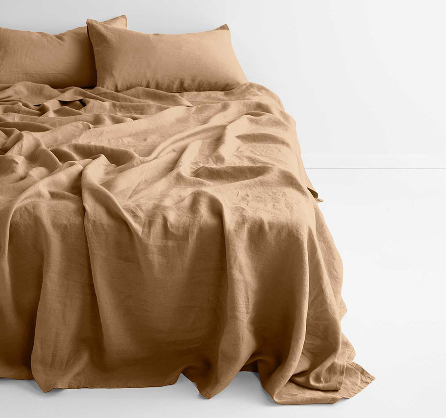 Evie Organic Cotton Sheet Set Range Toasted Pecan