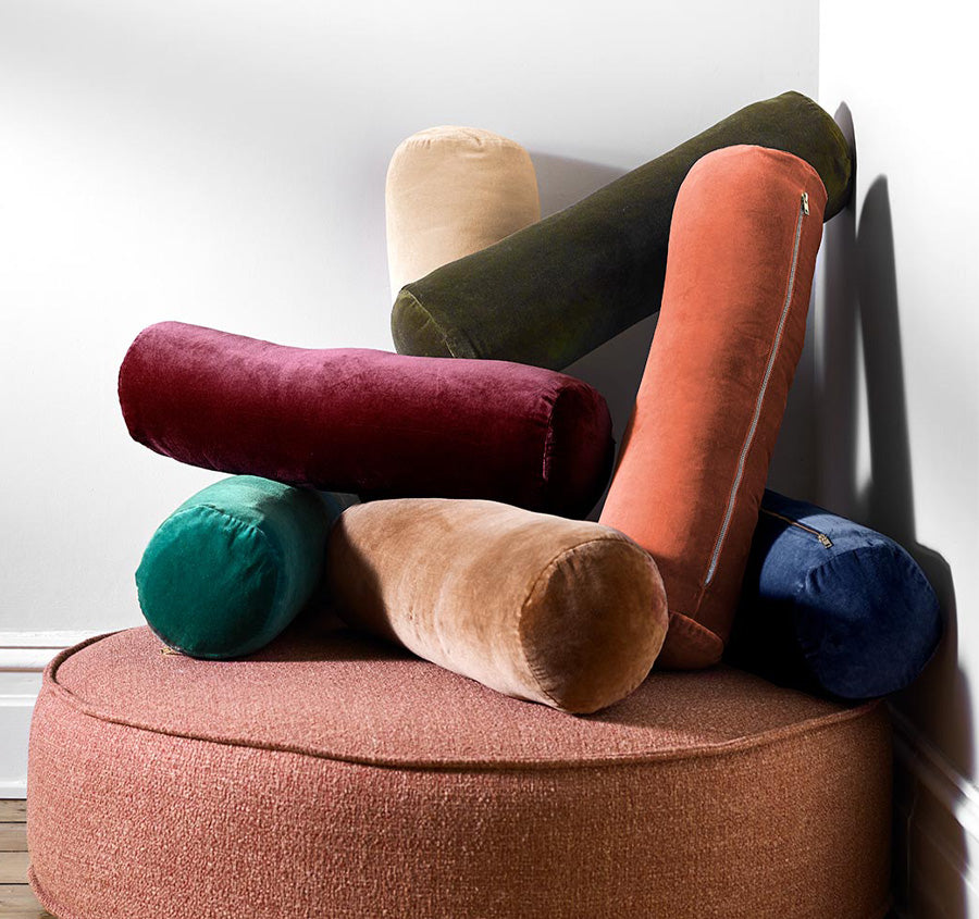 Luxury Velvet 18x60cm Filled Bolster Brandy