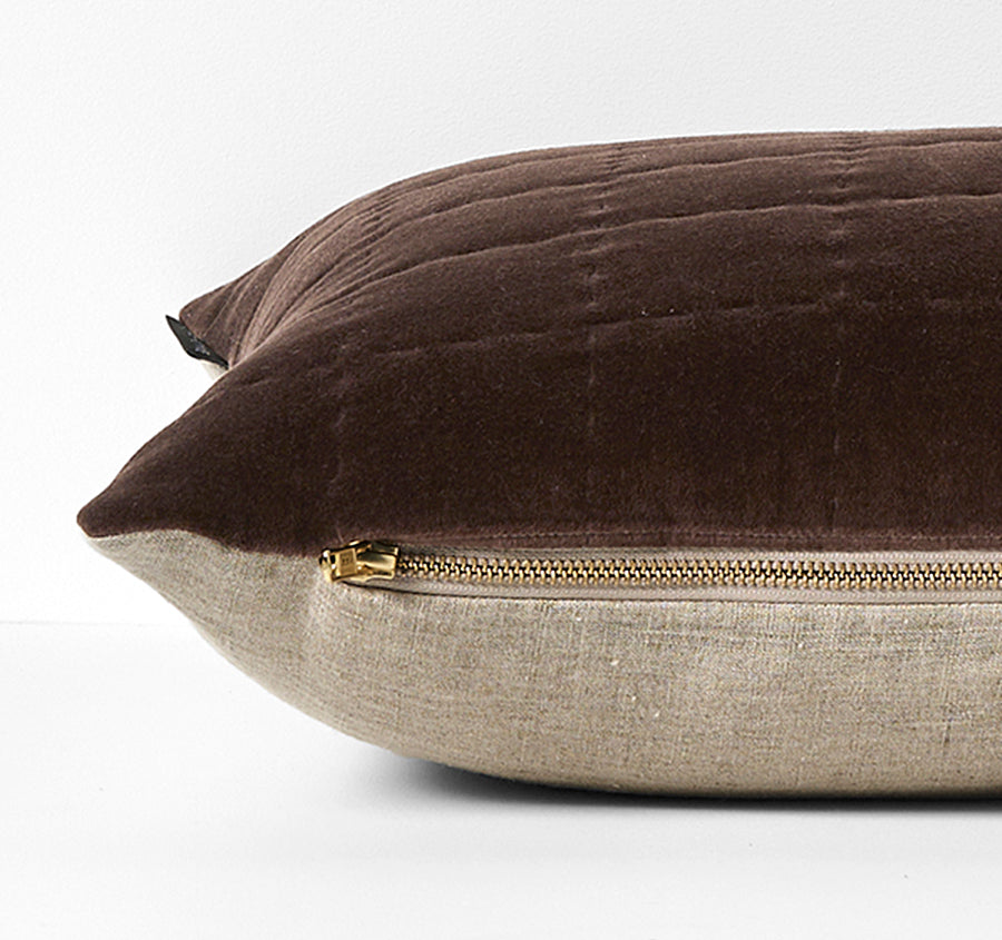 Luxury Velvet Quilted 40x60cm Filled Cushion Chocolate