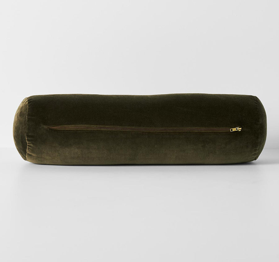 Luxury Velvet 18x60cm Filled Bolster Khaki