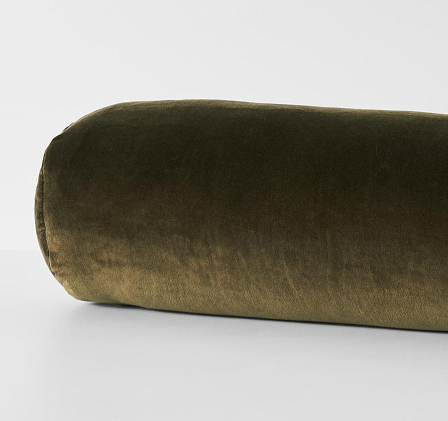 Luxury Velvet 18x60cm Filled Bolster Khaki