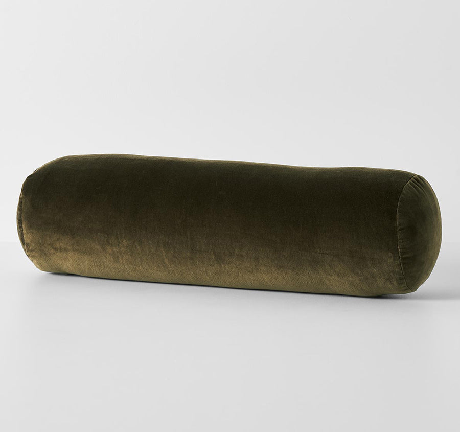 Luxury Velvet 18x60cm Filled Bolster Khaki