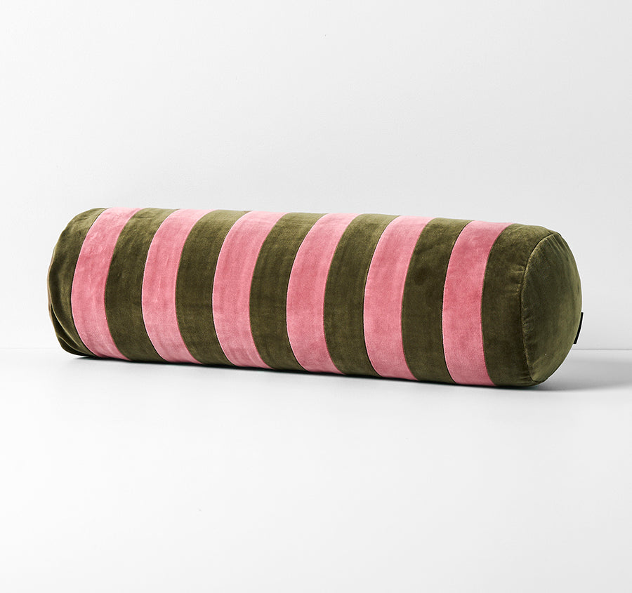 Luxury Velvet Stripe 18x60cm Filled Bolster Orchid and Caper