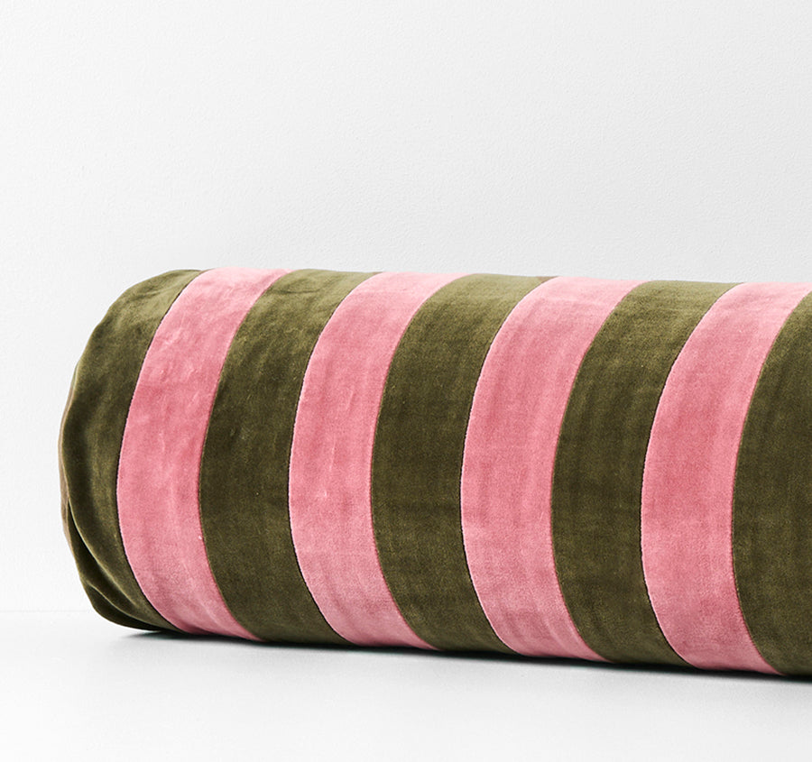 Luxury Velvet Stripe 18x60cm Filled Bolster Orchid and Caper