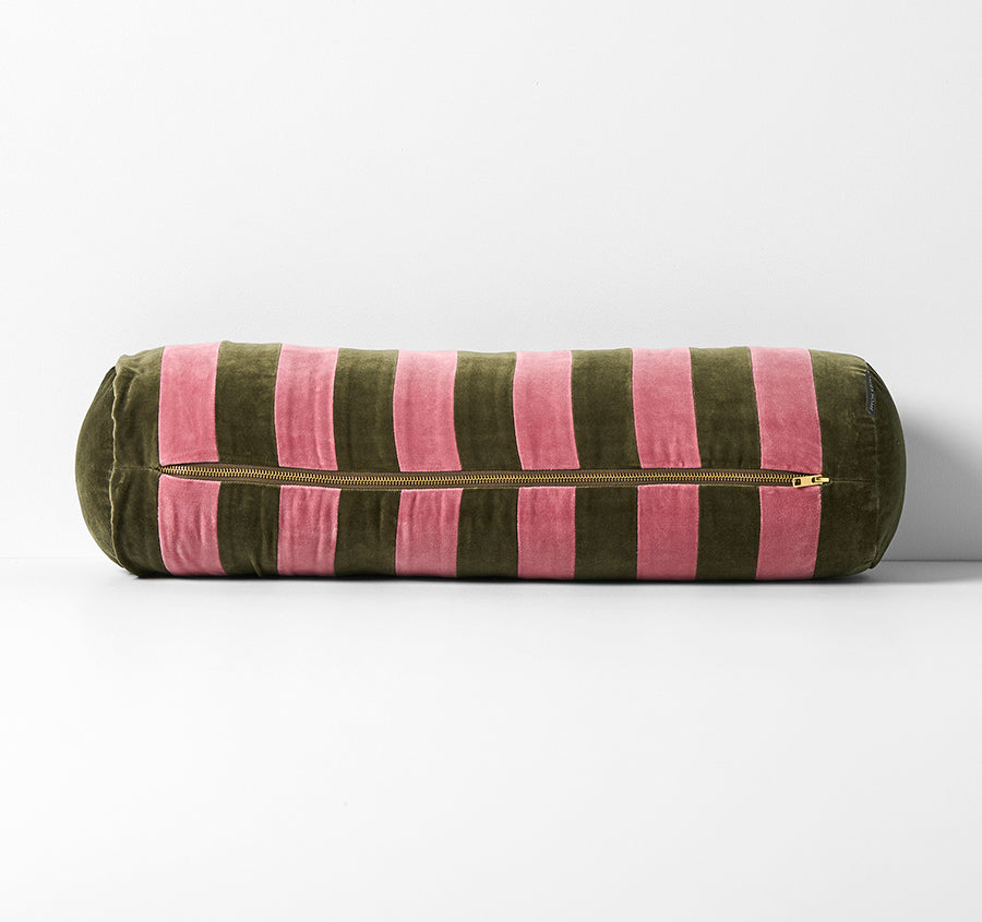 Luxury Velvet Stripe 18x60cm Filled Bolster Orchid and Caper