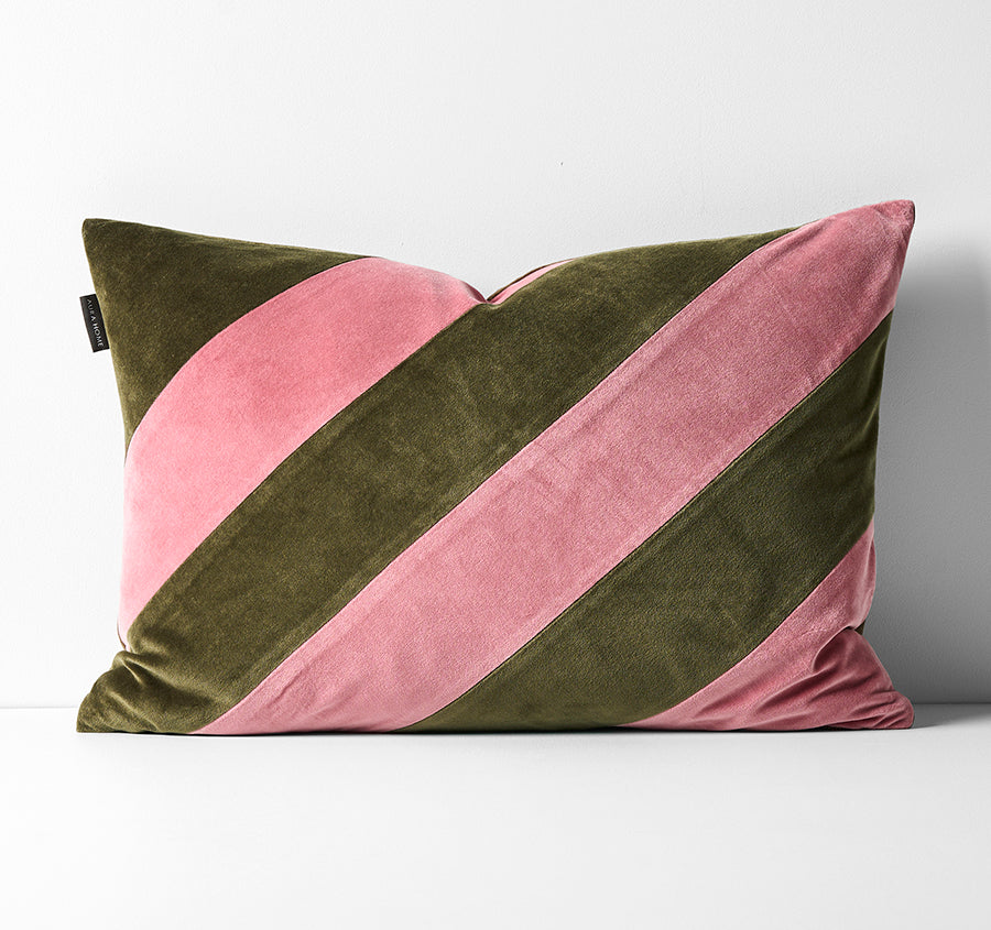 Luxury Velvet Stripe 40x60cm Filled Cushion Orchid and Caper