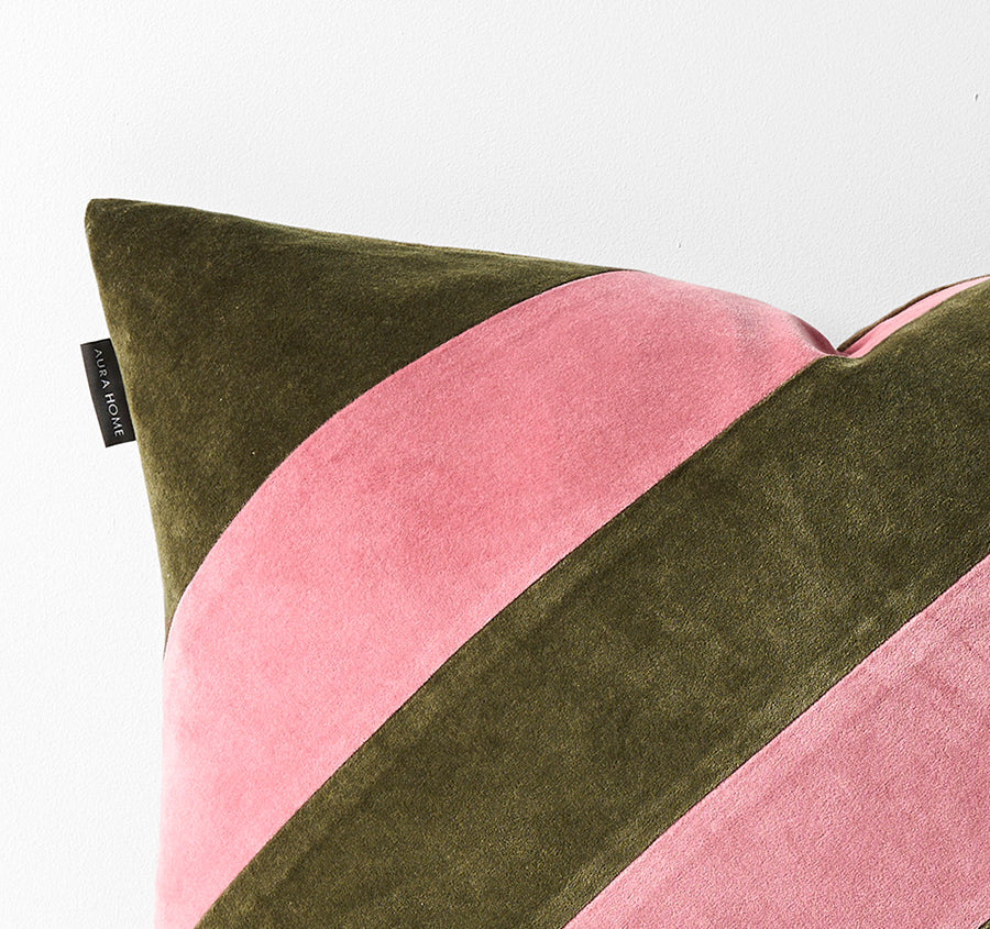 Luxury Velvet Stripe 40x60cm Filled Cushion Orchid and Caper