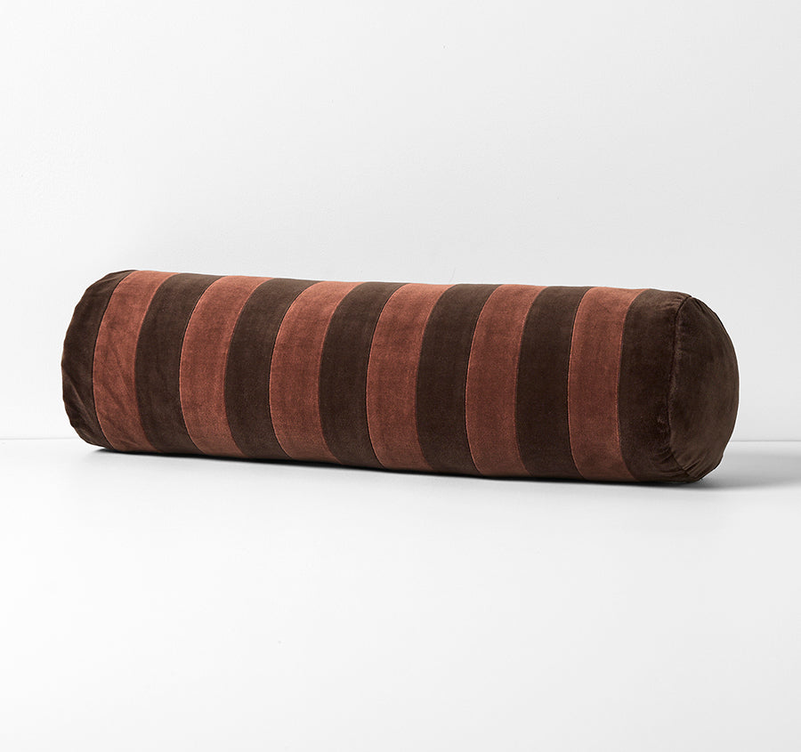 Luxury Velvet Stripe 18x60cm Filled Bolster Chocolate and Clove