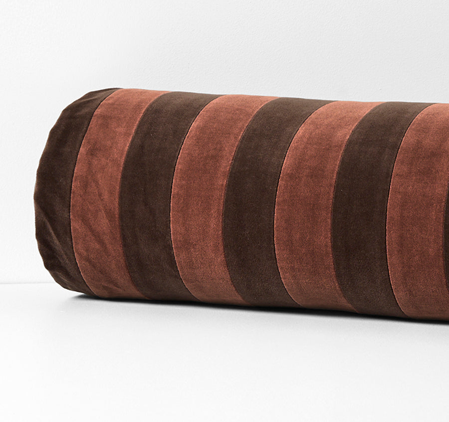 Luxury Velvet Stripe 18x60cm Filled Bolster Chocolate and Clove