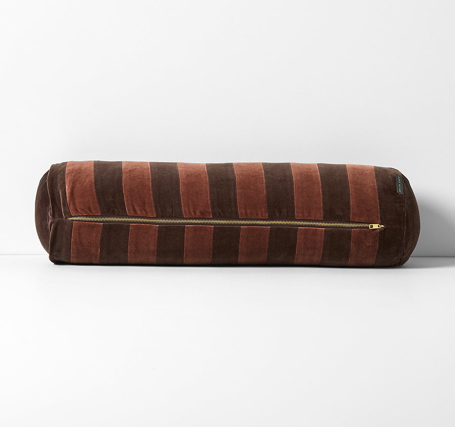 Luxury Velvet Stripe 18x60cm Filled Bolster Chocolate and Clove