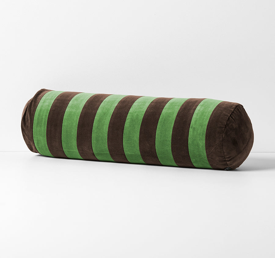 Luxury Velvet Stripe 18x60cm Filled Bolster Chocolate and Emerald