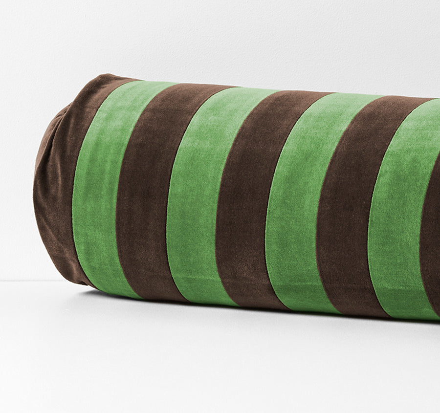 Luxury Velvet Stripe 18x60cm Filled Bolster Chocolate and Emerald