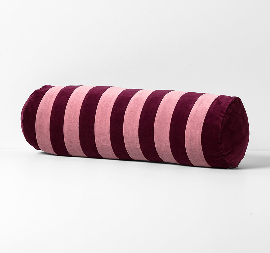 Luxury Velvet Stripe 18x60cm Filled Bolster Orchid and Mulberry