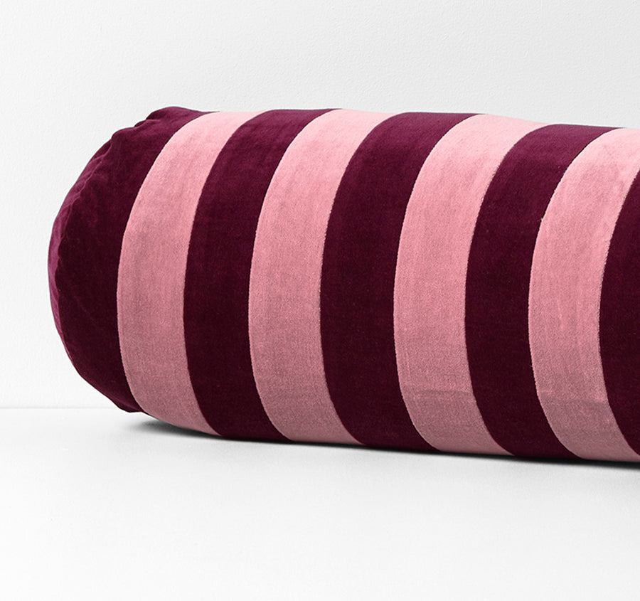 Luxury Velvet Stripe 18x60cm Filled Bolster Orchid and Mulberry