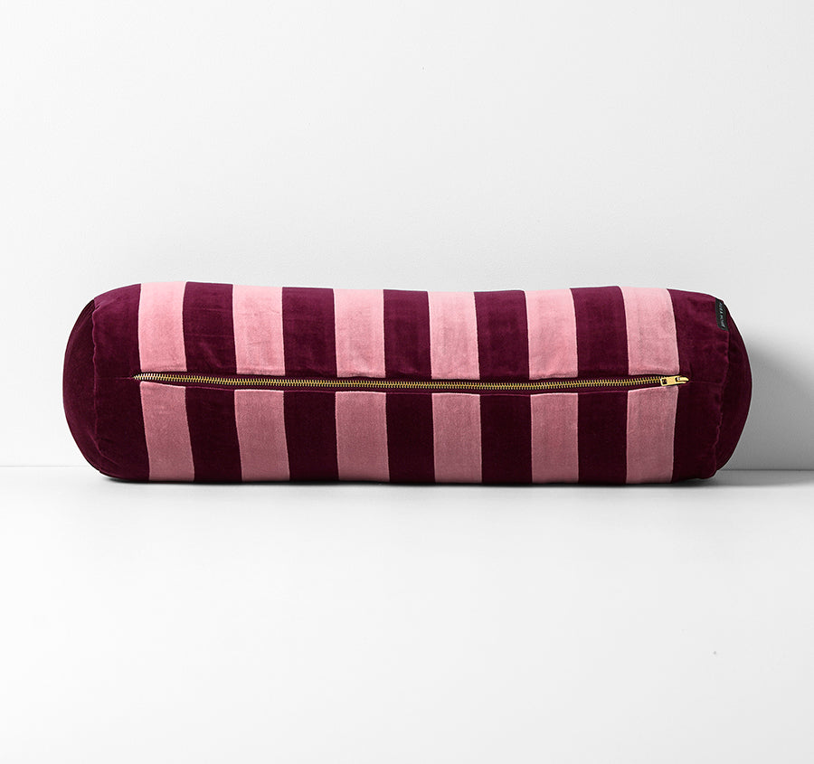 Luxury Velvet Stripe 18x60cm Filled Bolster Orchid and Mulberry