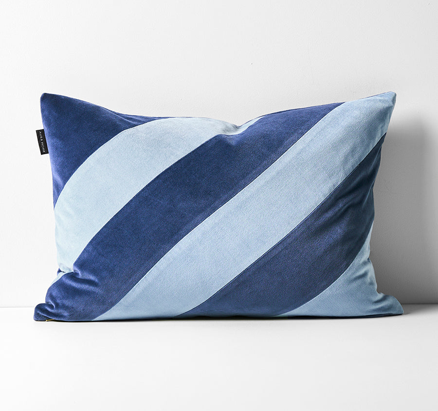 Luxury Velvet Stripe 40x60cm Filled Cushion Royal and Powder Blue