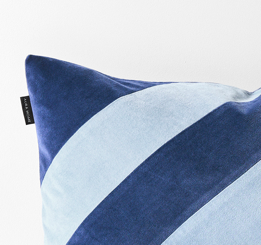 Luxury Velvet Stripe 40x60cm Filled Cushion Royal and Powder Blue