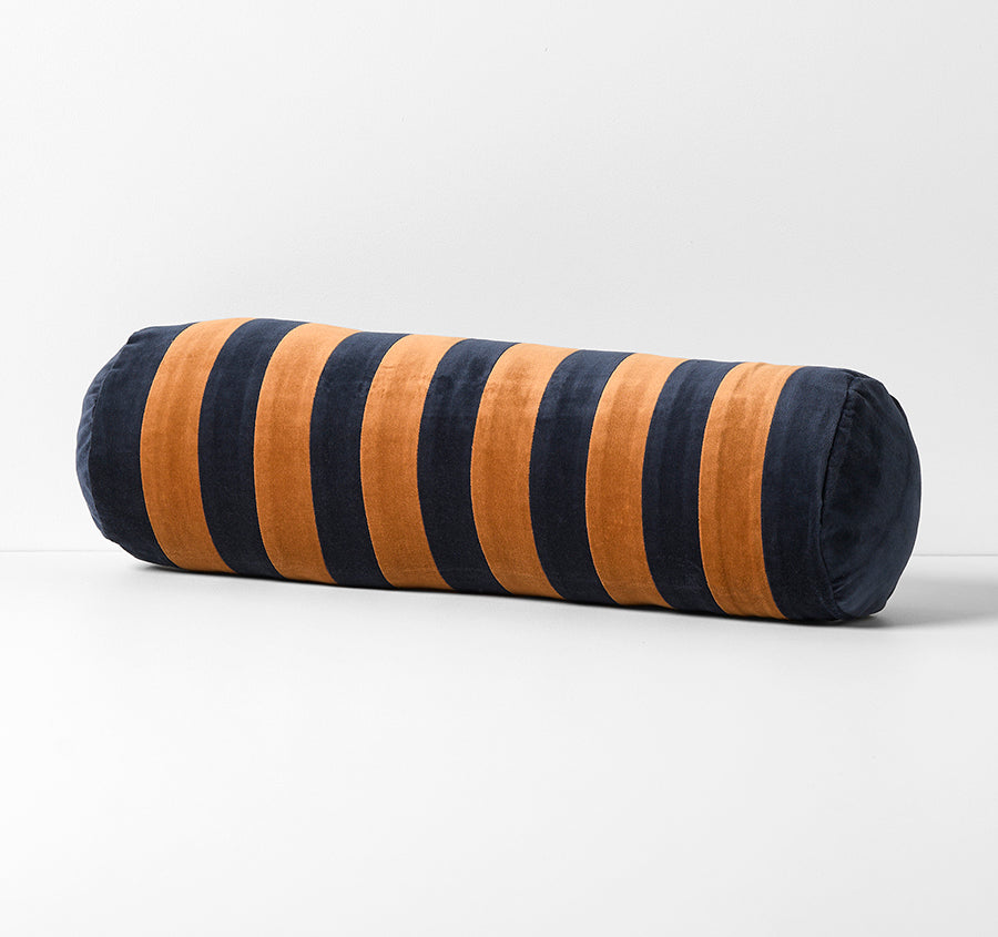 Luxury Velvet Stripe 18x60cm Filled Bolster Slate and Maple