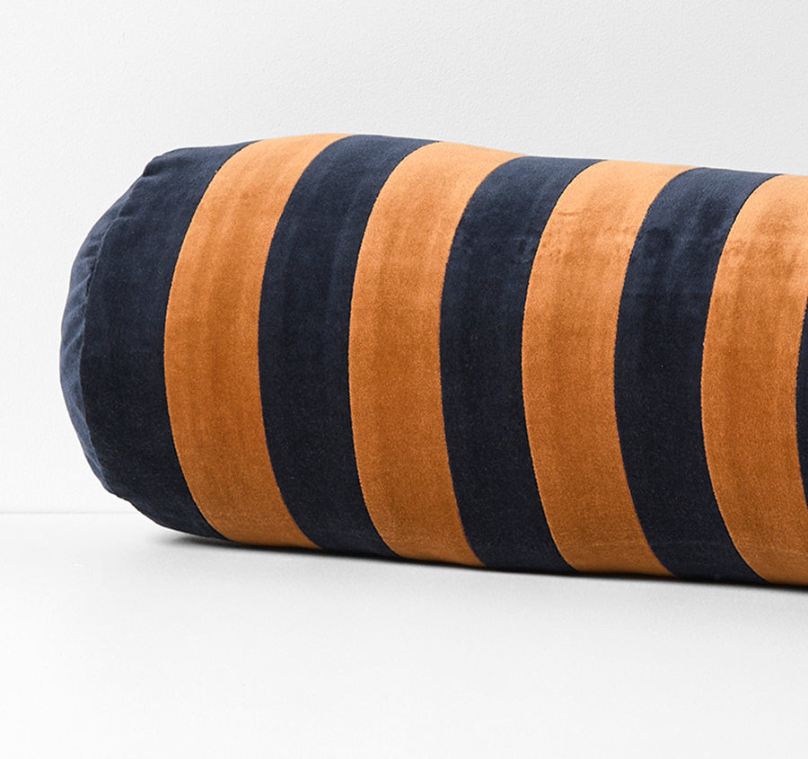 Luxury Velvet Stripe 18x60cm Filled Bolster Slate and Maple