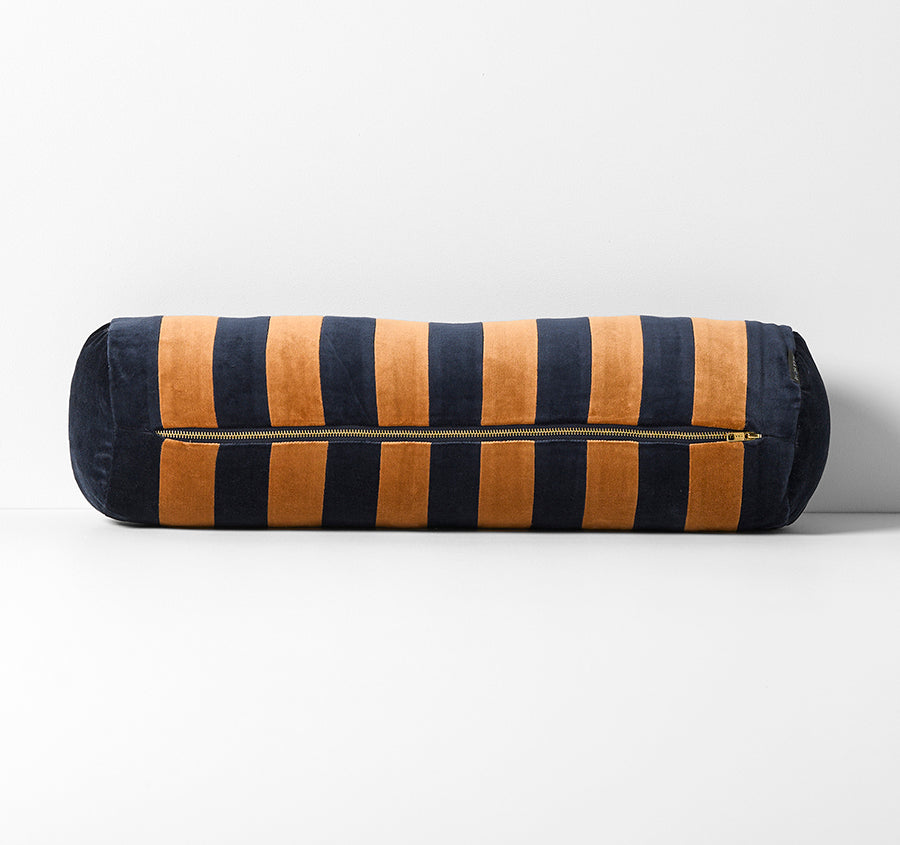 Luxury Velvet Stripe 18x60cm Filled Bolster Slate and Maple