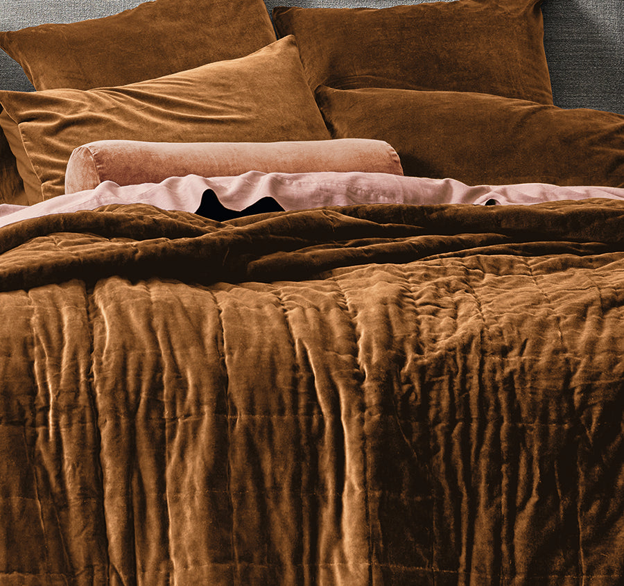 Luxury Velvet Coverlet Tobacco