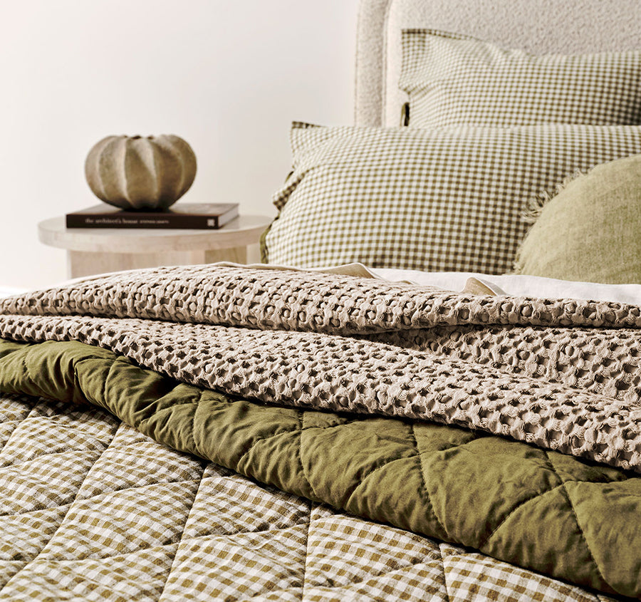 Mini Gingham Coverlet Olive