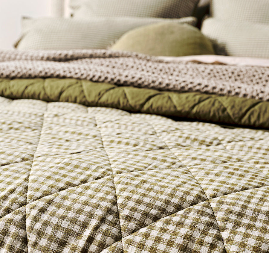 Mini Gingham Coverlet Olive